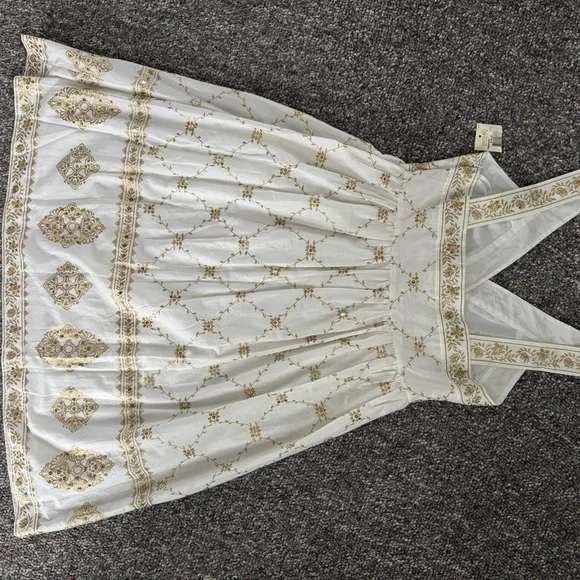 Michael Kors Cream and Gold Midi Dress womens size 8 - Picture 10 of 11